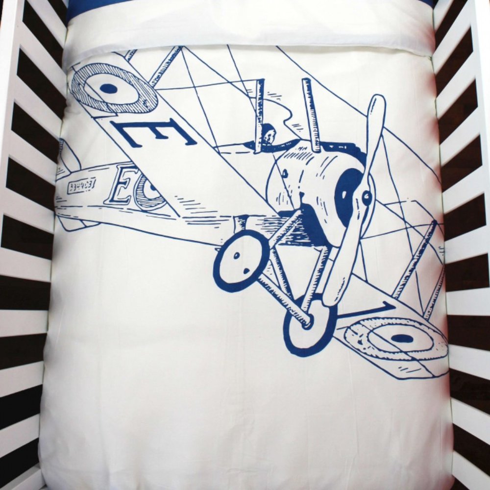 KIDS BEDDING ORGANIC COTTON BIPLANE  CRIB DUVET COVER